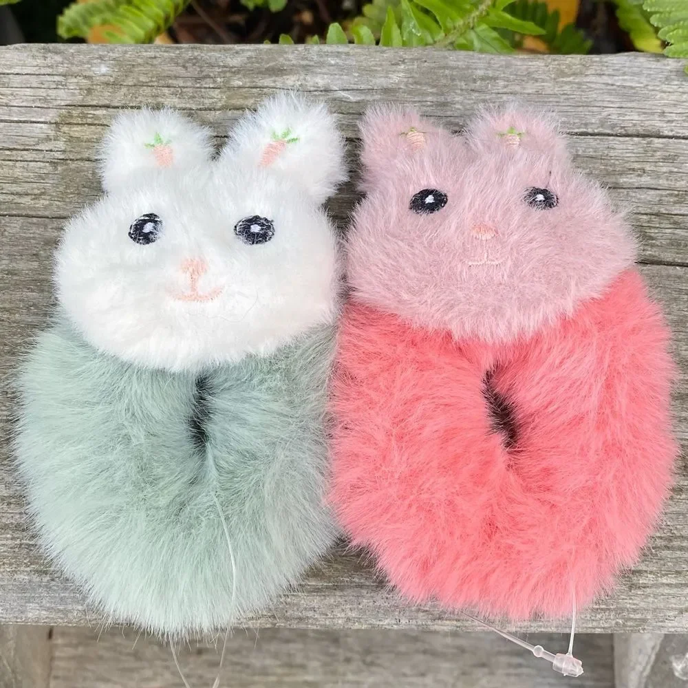 New NWOT Lot of Two (2) Easter Bunny Scrunchies Ponytail Holders Spring OS